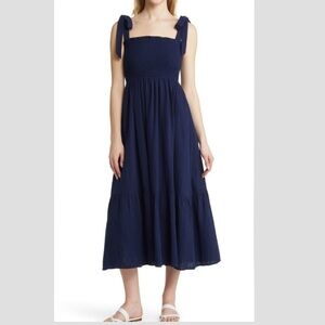 Caslon Tie Straps Cotton Gauze Navy Midi Dress  XL
